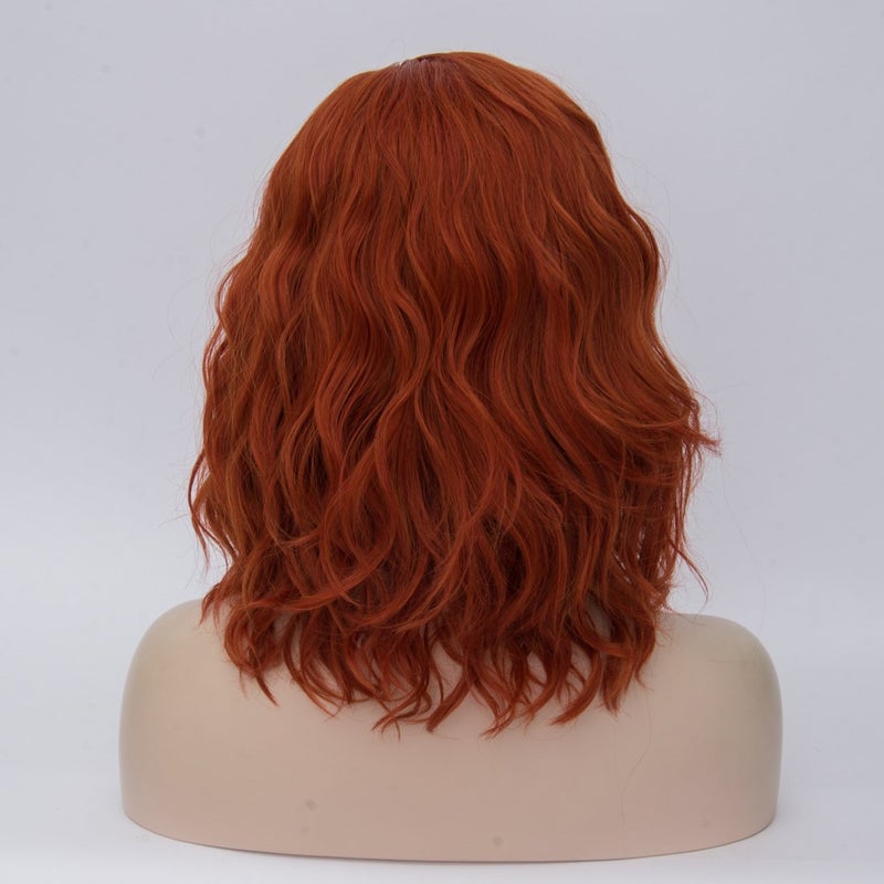 Aicos Short Curly Orange Wig Heat Resistant 35cm Fashion Ginger Red Wig Synthetic Auburn Bob Wig Suit for Daily Dress Carnival Party Masquerade Cosplay Curly Orange Wig+Wig Cap - Image 4